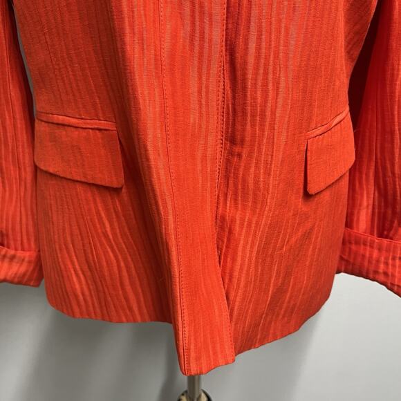 Jones New York Collection Blazer Jacket size 12 Coral Stripe Linen Silk Career - Picture 4 of 9